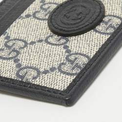Gucci Beige/Navy Blue GG Supreme Canvas and Leather Interlocking G Card Holder