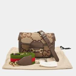 Gucci Brown/Beige Jumbo GG Canvas and Leather Horsebit 1955 Crossbody Bag