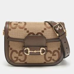 Gucci Brown/Beige Jumbo GG Canvas and Leather Horsebit 1955 Crossbody Bag