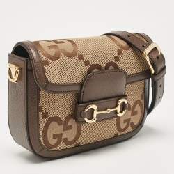 Gucci Brown/Beige Jumbo GG Canvas and Leather Horsebit 1955 Crossbody Bag