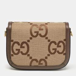 Gucci Brown/Beige Jumbo GG Canvas and Leather Horsebit 1955 Crossbody Bag