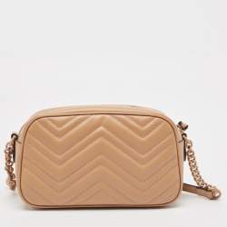مملوكة مسبقًا Gucci Beige Matelassé Leather Small GG Marmont Shoulder Bag