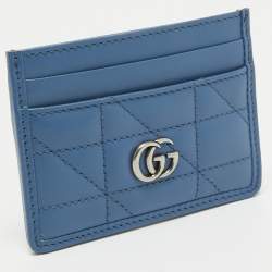 Gucci Blue Quilted Leather GG Marmont Card Holder
