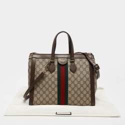 Pre Owned Gucci Beige/Brown GG Supreme Canvas and Leather Medium Ophidia Tote