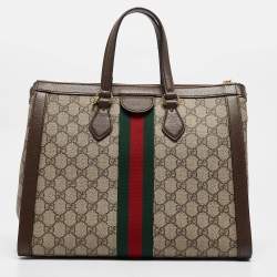 Pre Owned Gucci Beige/Brown GG Supreme Canvas and Leather Medium Ophidia Tote
