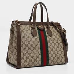 Pre Owned Gucci Beige/Brown GG Supreme Canvas and Leather Medium Ophidia Tote