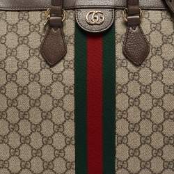 Pre Owned Gucci Beige/Brown GG Supreme Canvas and Leather Medium Ophidia Tote