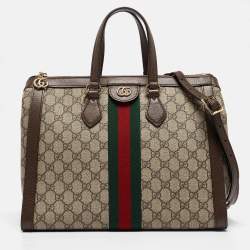 Pre Owned Gucci Beige/Brown GG Supreme Canvas and Leather Medium Ophidia Tote