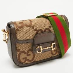 Gucci Brown/Beige Jumbo GG Canvas Mini Horsebit 1955 Shoulder Bag