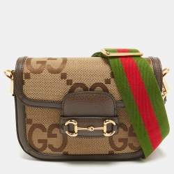 Gucci Brown/Beige Jumbo GG Canvas Mini Horsebit 1955 Shoulder Bag