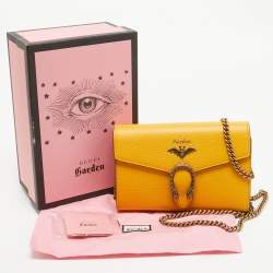 Gucci Mustard Leather Garden Bat Dionysus Wallet On Chain