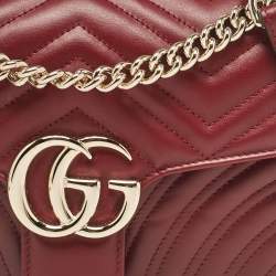 Gucci Burgundy Matelassé Leather Small GG Marmont Shoulder Bag