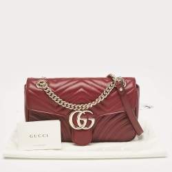 Gucci Burgundy Matelassé Leather Small GG Marmont Shoulder Bag