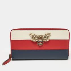 Gucci Tricolor Web Leather Queen Margaret Bee Continental Wallet