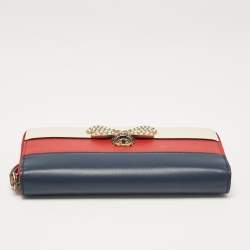 Gucci Tricolor Web Leather Queen Margaret Bee Continental Wallet