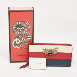 Gucci Tricolor Web Leather Queen Margaret Bee Continental Wallet