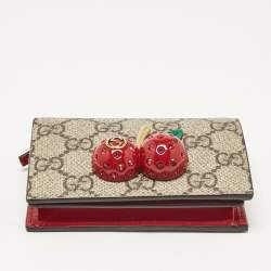 Gucci Red/Beige Signature Coated Canvas and Leather Cherry Flap Card Case