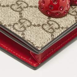 Gucci Red/Beige Signature Coated Canvas and Leather Cherry Flap Card Case