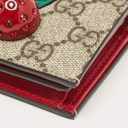 Gucci Red/Beige Signature Coated Canvas and Leather Cherry Flap Card Case