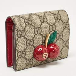 Gucci Red/Beige Signature Coated Canvas and Leather Cherry Flap Card Case