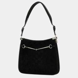 Gucci Black GG Calf Hair Small Horsebit Hobo Bag