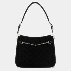 Gucci Black GG Calf Hair Small Horsebit Hobo Bag