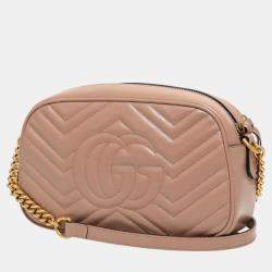 Pre Owned Gucci Pink Leather GG Marmont Shoulder Bag