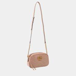 Pre Owned Gucci Pink Leather GG Marmont Shoulder Bag