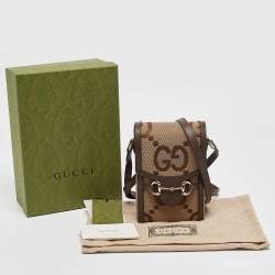 Pre Owned Gucci Beige/Ebony Jumbo GG Canvas Mini Horsebit 1955 Crossbody Bag