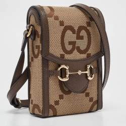 Pre Owned Gucci Beige/Ebony Jumbo GG Canvas Mini Horsebit 1955 Crossbody Bag