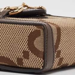 Pre Owned Gucci Beige/Ebony Jumbo GG Canvas Mini Horsebit 1955 Crossbody Bag