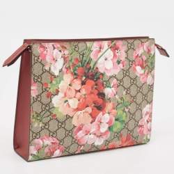Pre Owned Gucci Multicolor GG Supreme Blooms Printed Canvas and Leather Pouch