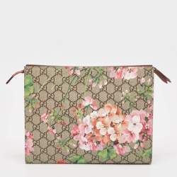 Pre Owned Gucci Multicolor GG Supreme Blooms Printed Canvas and Leather Pouch