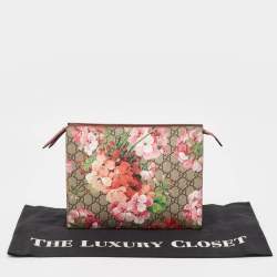 Pre Owned Gucci Multicolor GG Supreme Blooms Printed Canvas and Leather Pouch