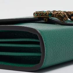 Pre Owned Gucci Green Leather Mini Dionysus Crystals Shoulder Bag