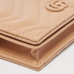 Gucci Beige Matelassé Leather GG Marmont Card Case