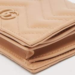 Gucci Beige Matelassé Leather GG Marmont Card Case