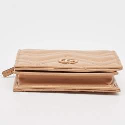 Gucci Beige Matelassé Leather GG Marmont Card Case