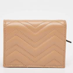 Gucci Beige Matelassé Leather GG Marmont Card Case
