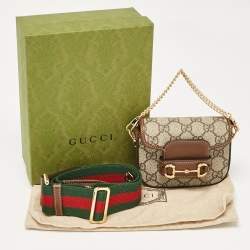 Gucci Brown/Beige GG Supreme Canvas Horsebit 1955 Strap Wallet