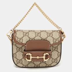 Gucci Brown/Beige GG Supreme Canvas Horsebit 1955 Strap Wallet