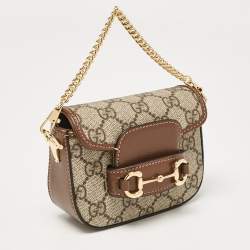 Gucci Brown/Beige GG Supreme Canvas Horsebit 1955 Strap Wallet