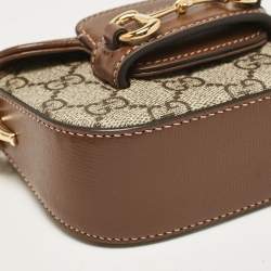 Gucci Brown/Beige GG Supreme Canvas Horsebit 1955 Strap Wallet