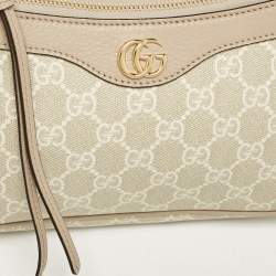 Pre Owned Gucci Beige GG Supreme Canvas and Leather Small Ophidia Shoulder Bag