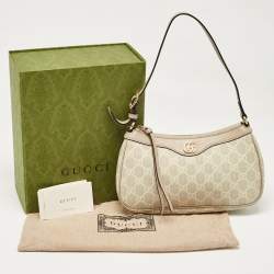Pre Owned Gucci Beige GG Supreme Canvas and Leather Small Ophidia Shoulder Bag