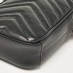 Gucci Black Matelassé Leather Mini GG Marmont Crossbody Bag