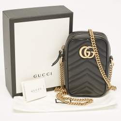 Gucci Black Matelassé Leather Mini GG Marmont Crossbody Bag