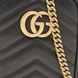 Gucci Black Matelassé Leather Mini GG Marmont Crossbody Bag