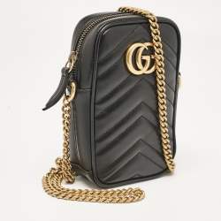 Gucci Black Matelassé Leather Mini GG Marmont Crossbody Bag