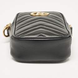 Gucci Black Matelassé Leather Mini GG Marmont Crossbody Bag